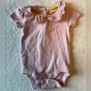 Baby Boden Pink Frilly Peter Pan Collar Kids Onesie, size 3-6 months